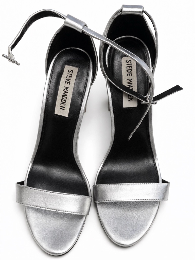 Steve Madden Metallic Silver Ankle-Strap Heels